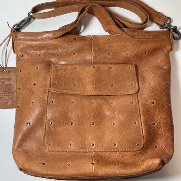 NEW Latico Leather Cognac Jagger Studded Crossbody Tote - Picture 3 of 10